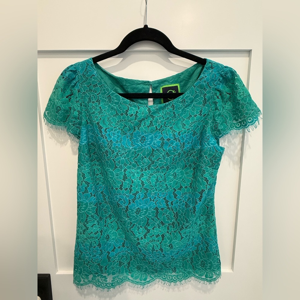 C. Wonder Turquoise Lace Blouse